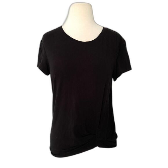 Athleta Black Side Knot Stretchy Short Sleeve Crewneck Top Tee Soft Fabric Sz S - Picture 2 of 6
